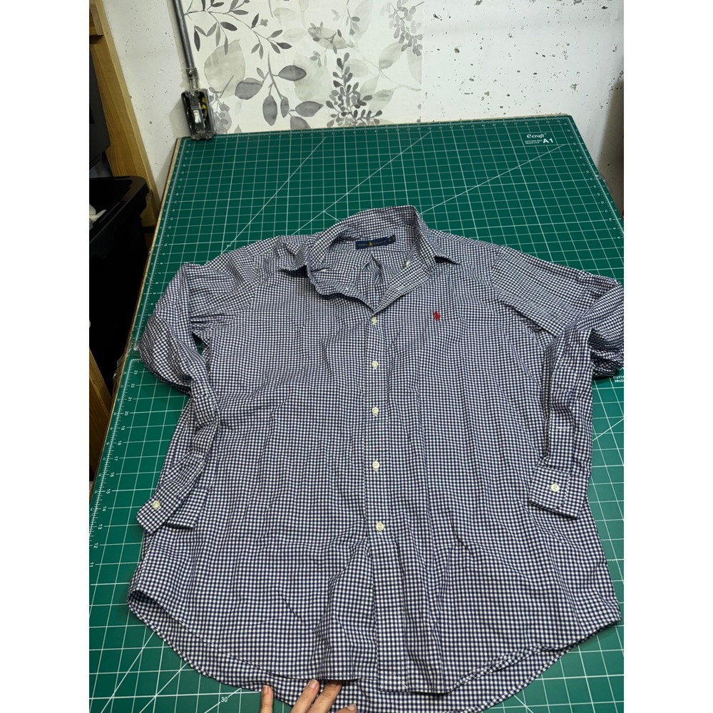 Polo Ralph Lauren Mens XL Navy Blue Gingham Check Button Down Shirt Long Sleeve